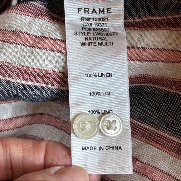 Frame Linen Striped Bib Long Sleeve Shirt Natural Multi Medium - Picture 9 of 13